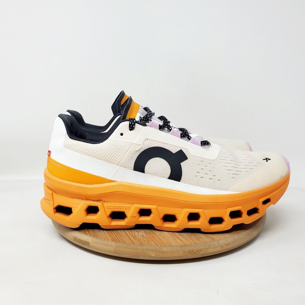 On Cloudmonster Shoes Womens 8.5 Off White Orange Cushion Comfort Sneaker - Picture 7 of 16
